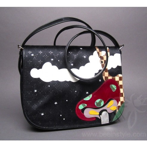 Louis Vuitton Limited Edition Black Satin Conte de Fees Patch Shoulder Bag