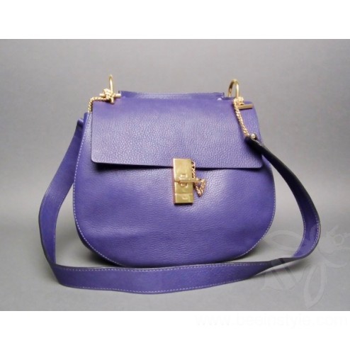 Chloe Storm Blue Grained Calfskin Leather Drew Medium Cross Body Hobo Bag