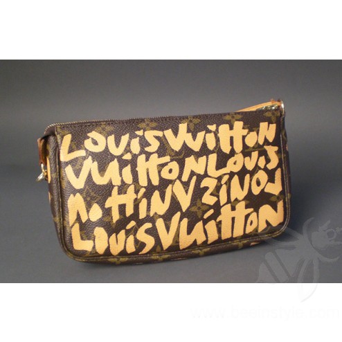 Authentic Louis Vuitton Graffiti Peach Pochette Bag