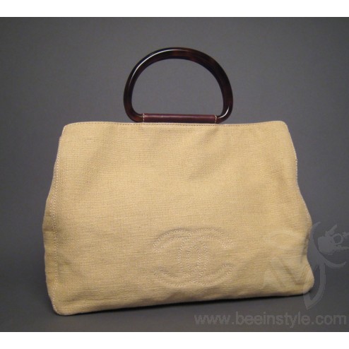Authentic Chanel Tan Canvas Handbag Tote
