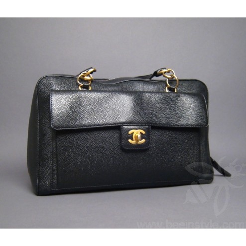 Chanel Black Caviar Leather Tote Handbag