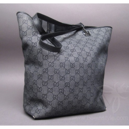 Authentic Gucci Blue Gg Monogram Medium Bucket Handbag