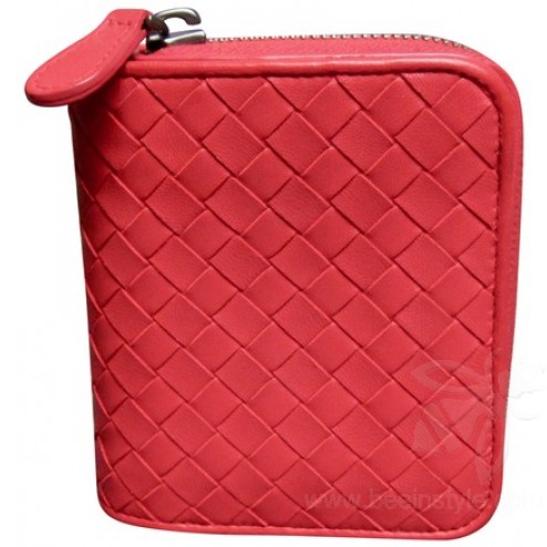 Bottega Veneta Red Nappa Intrecciato Leather Zip Around Compact Wallet