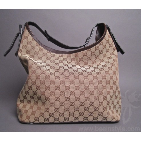 Authentic Gucci Beige Monogram Gg Canvas Hobo Bag