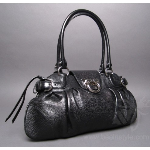 Salvatore Ferragamo Black Leather Marisa Shoulder Bag