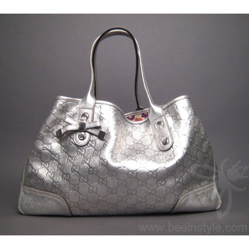 Gucci Silver Guccissima Leather Princy Boston Shoulder Bag