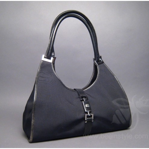 Gucci Black Canvas Bardot Bouvier Handbag