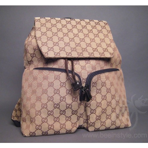 Authentic Gucci Brown Monogram Gg Canvas Backpack