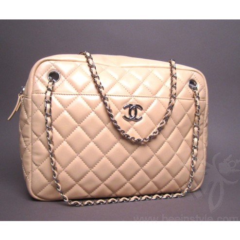 Chanel Beige Quilted Large Tote Bag