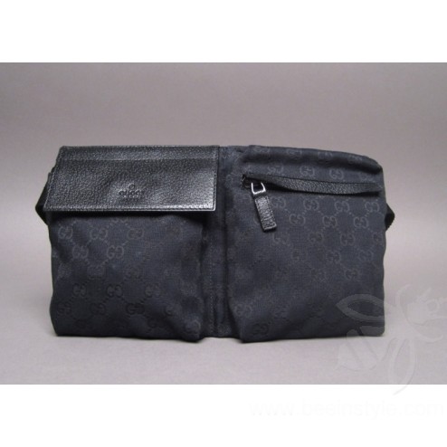 Gucci Black Gg Monogram Canvas Waist Belt Bag