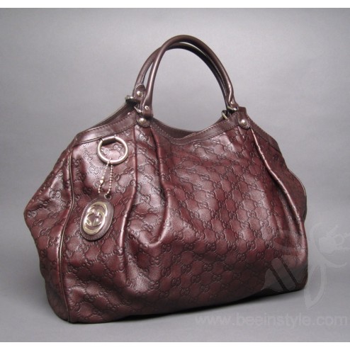 Authentic Gucci Brown GG Guccissima Leather Sukey Large Tote Bag