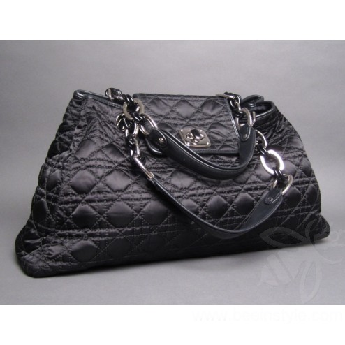 Christian Dior Black Quilted Cannage Coated Canvas Large Bag