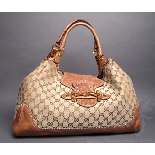 Gucci Beige Gg Monogram Canvas and Leather Pelham Horsebit Hobo Bag