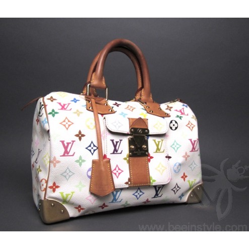 Louis Vuitton White Canvas Multicolore LV Monogram Speedy 30 Handbag