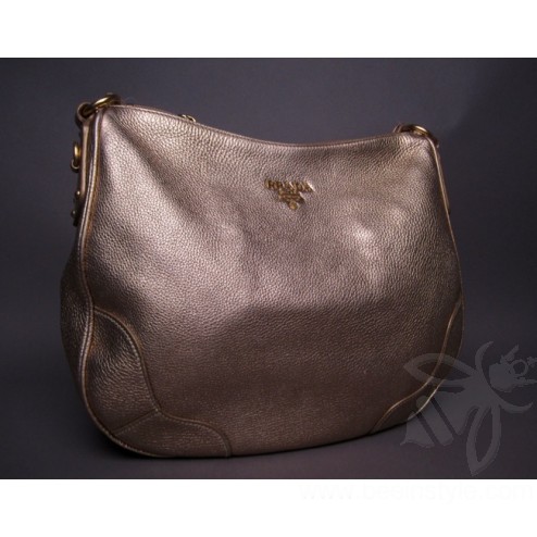 Prada Gold Metallic Vitello Daino Leather Hobo Bag
