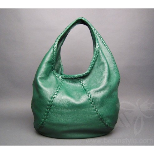 Bottega Veneta Hunter Green Cervo Leather Hobo Shoulder Bag