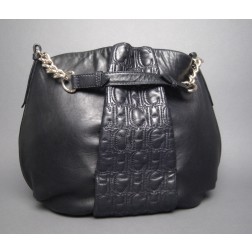 Carolina Herrera Black Lambskin Leather Large Hobo Bag