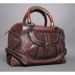 Carolina Herrera Brown Ostrich Leather Handbag - NEW