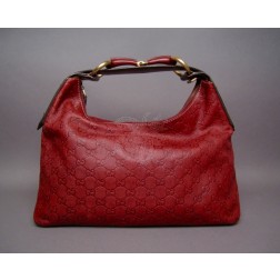 Gucci Red Flamme Guccissima Leather Medium Horsebit Hobo Bag