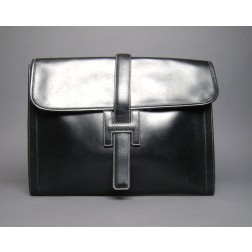 Authentic Hermes Jige Black Calf Leather Clutch Bag